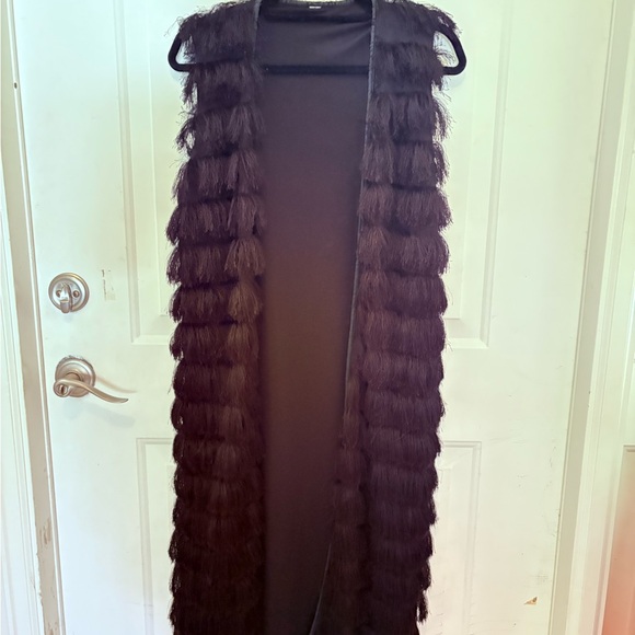 Elegant Black Faux Fur long hippie groovy Vest H & M fits M/L - Picture 1 of 3